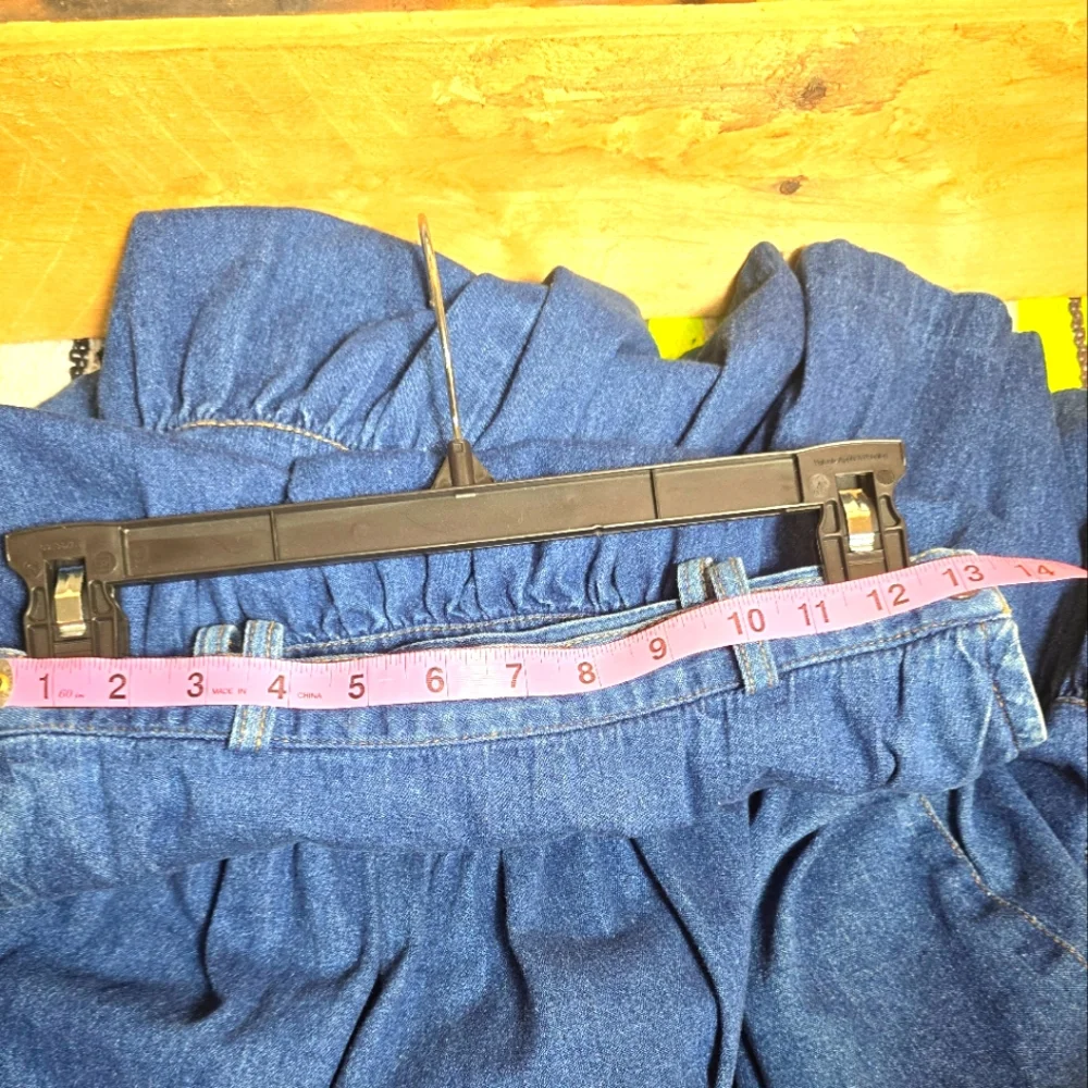 Bon Bon Vintage Denim Gathered Tiered Skirt Size:S/M Color:Blue - Picture 9 of 9
